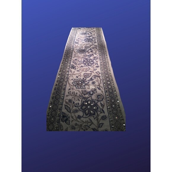 UNBRANDED Shawl Wrap Scarf, 3” Knotted Fringe, BLUE/GRAY FLORAL, Pre-owned, EUC - Picture 5 of 9